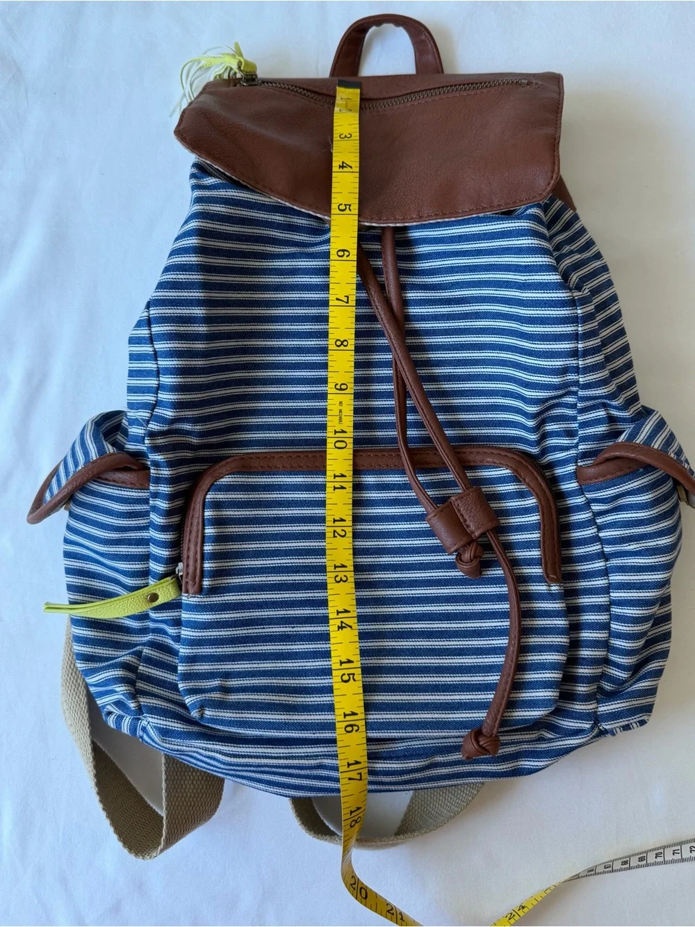 Madden Girl Blue & White Striped Canvas Backpack w/ Faux Leather Trim